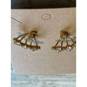Champagne Crystals Ear Jackets EARRINGS gold tone NWOT